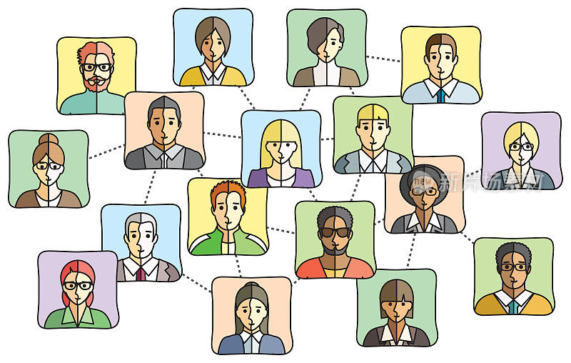 Vector illustration of an abstract scheme, which contains people connected to each other.